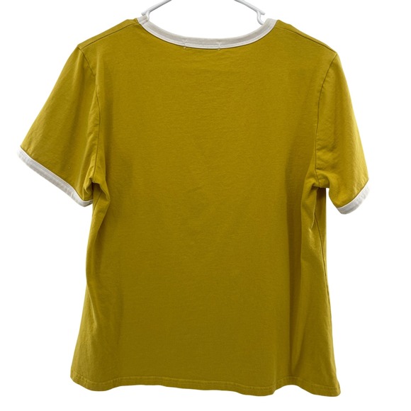 MISSLOOK‎ Women Mustard Yellow Graphic Flower Ringer Tee T Shirt Size L - Picture 6 of 6